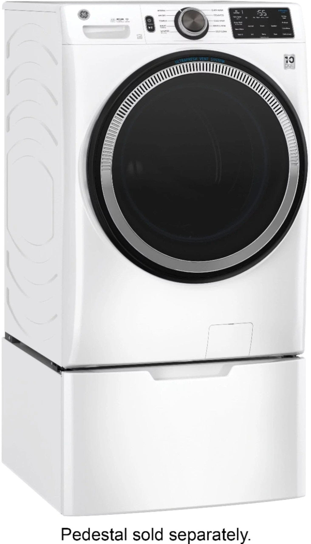 GE – 4.8 CuFt High-Efficiency Stackable Smart Front Load Washer w/UltraFresh Vent System & Microban Antimicrobial Technology – White on white image 4