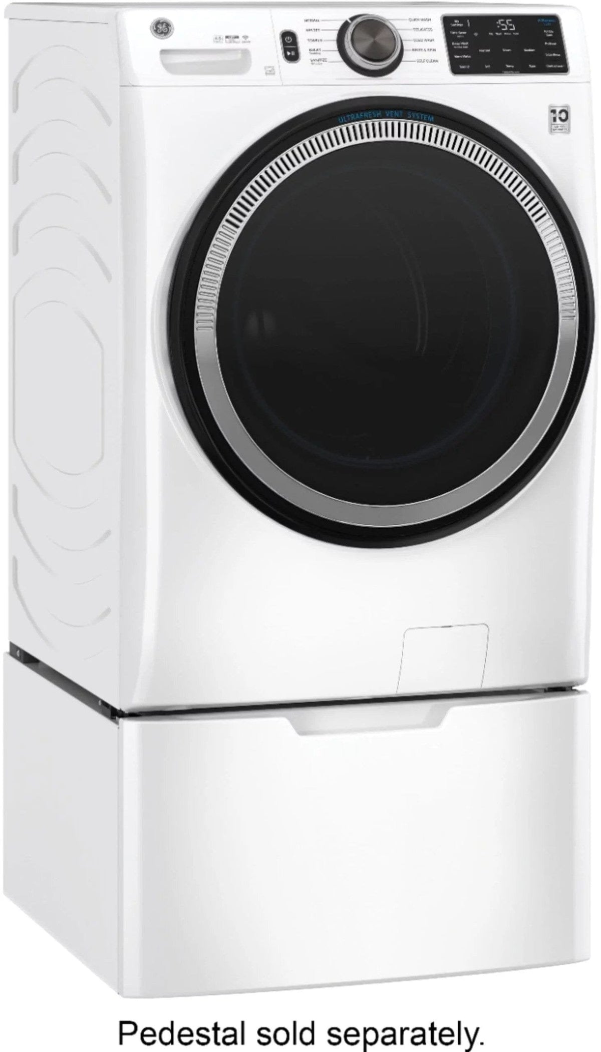 GE – 4.8 CuFt High-Efficiency Stackable Smart Front Load Washer w/UltraFresh Vent System & Microban Antimicrobial Technology – White on white image 4