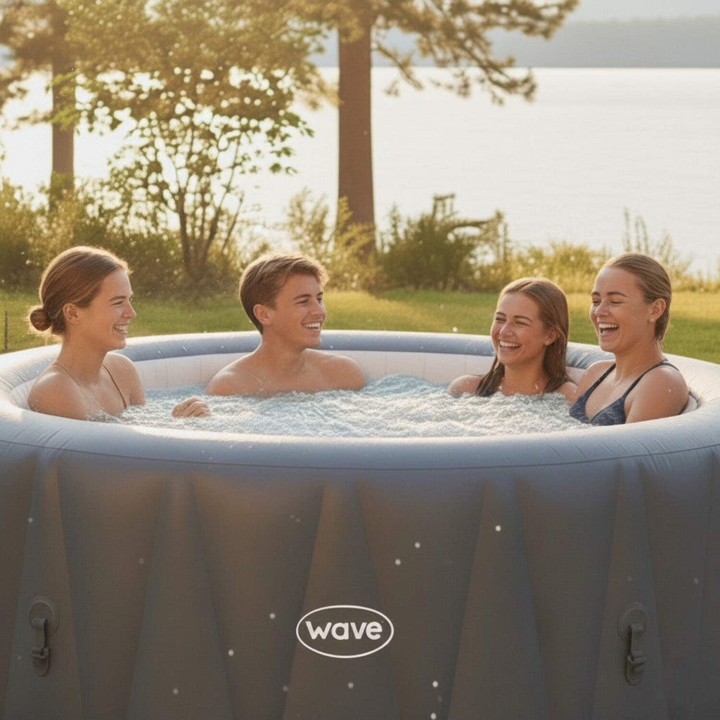 Wave Atlantic 6-Person Inflatable Hot Tub | Integrated Eco Heater | 130 Aquajet Massage System | Anti-Freeze Protection | Quick 15-Minute Setup | Gray Rattan image 2