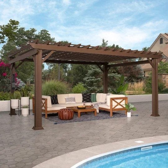 16×12 ashford traditional steel pergola with sail shade soft canopy image 0