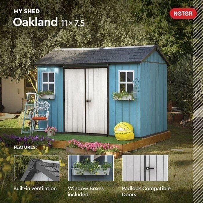Oakland 11 ft. W x 7.5 ft. D Plastic Storage Shed image 11
