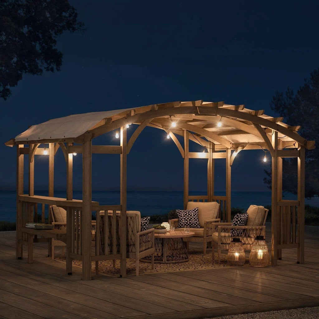 SummerCove 10 ft. x 14 ft. Light Gray Cedar Frame Arched Pergola with Shelves image 1