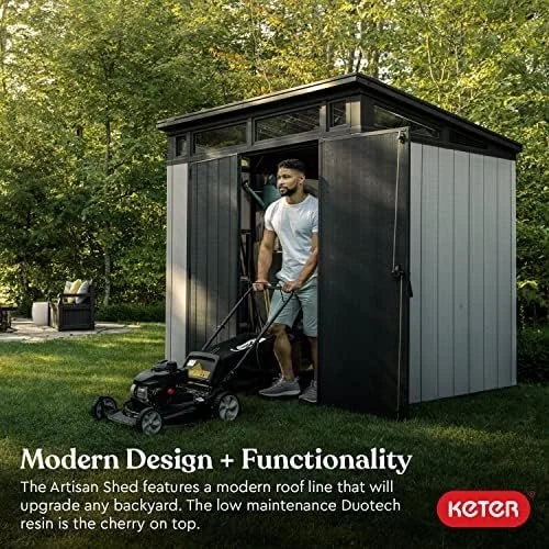 Keter Outdoor Storage Sheds, for House, Patio & Yard, Plastic Resin, Artisan, 7×7 Ft, Gray image 1