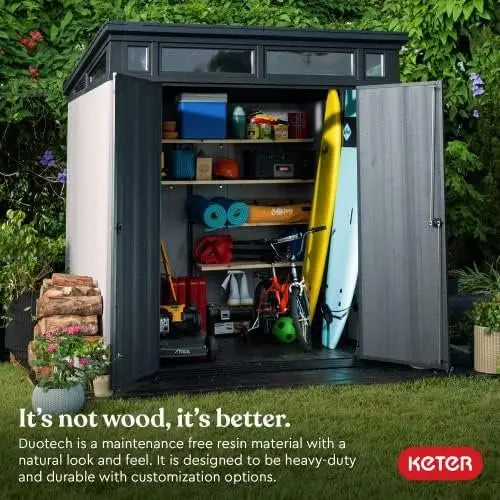Keter Outdoor Storage Sheds, for House, Patio & Yard, Plastic Resin, Artisan, 7×7 Ft, Gray image 2