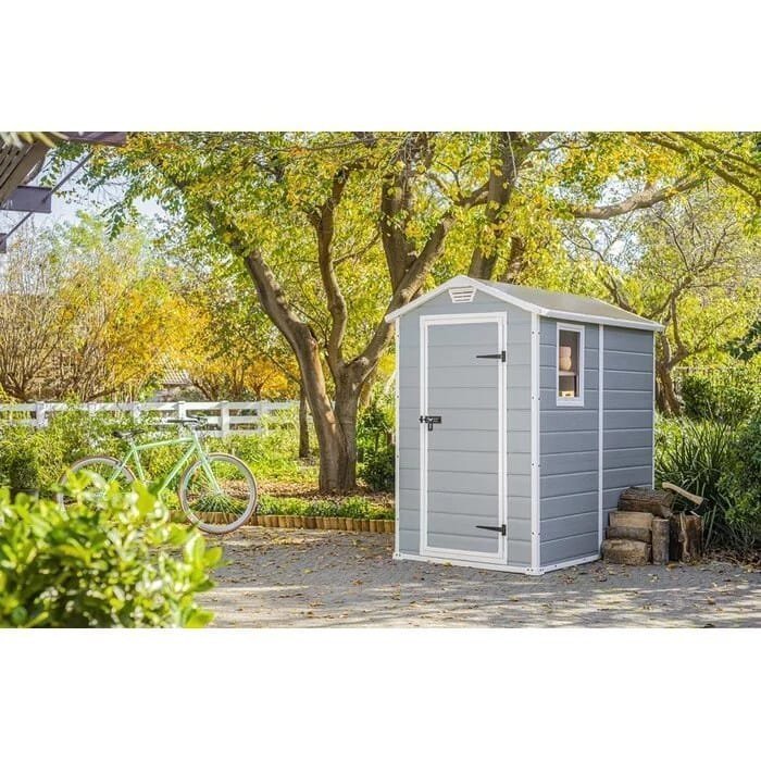 Keter Manor 4 ft. W x 6 ft. D Vertical Resin Outdoor Storage Shed Ideal For Patio Installation Included image 1