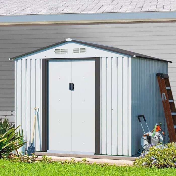 8’ X 8’ Outdoor Gable Steel Storage Shed White & gray image 0