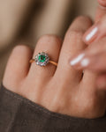 Fable Antique 18ct Gold Emerald & Diamond Cluster Ring