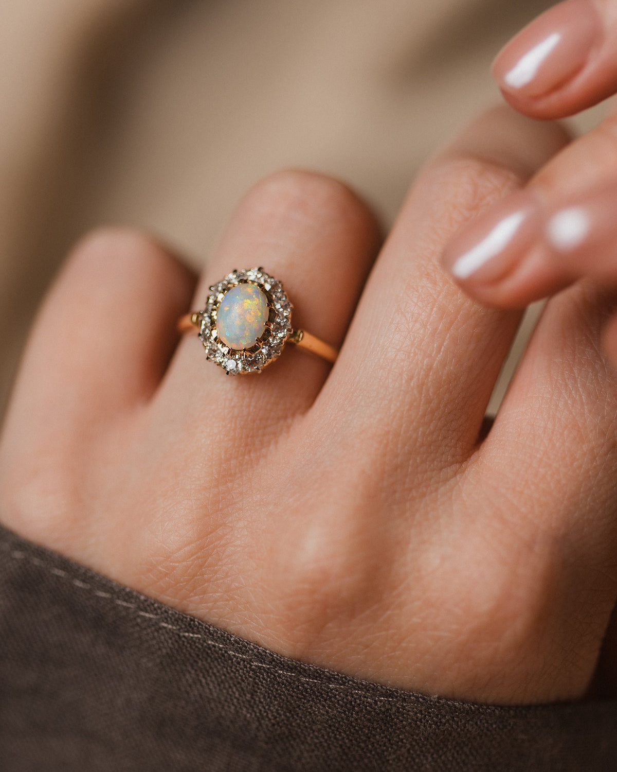 Celeste Antique 18ct Gold Opal & Diamond Cluster Ring