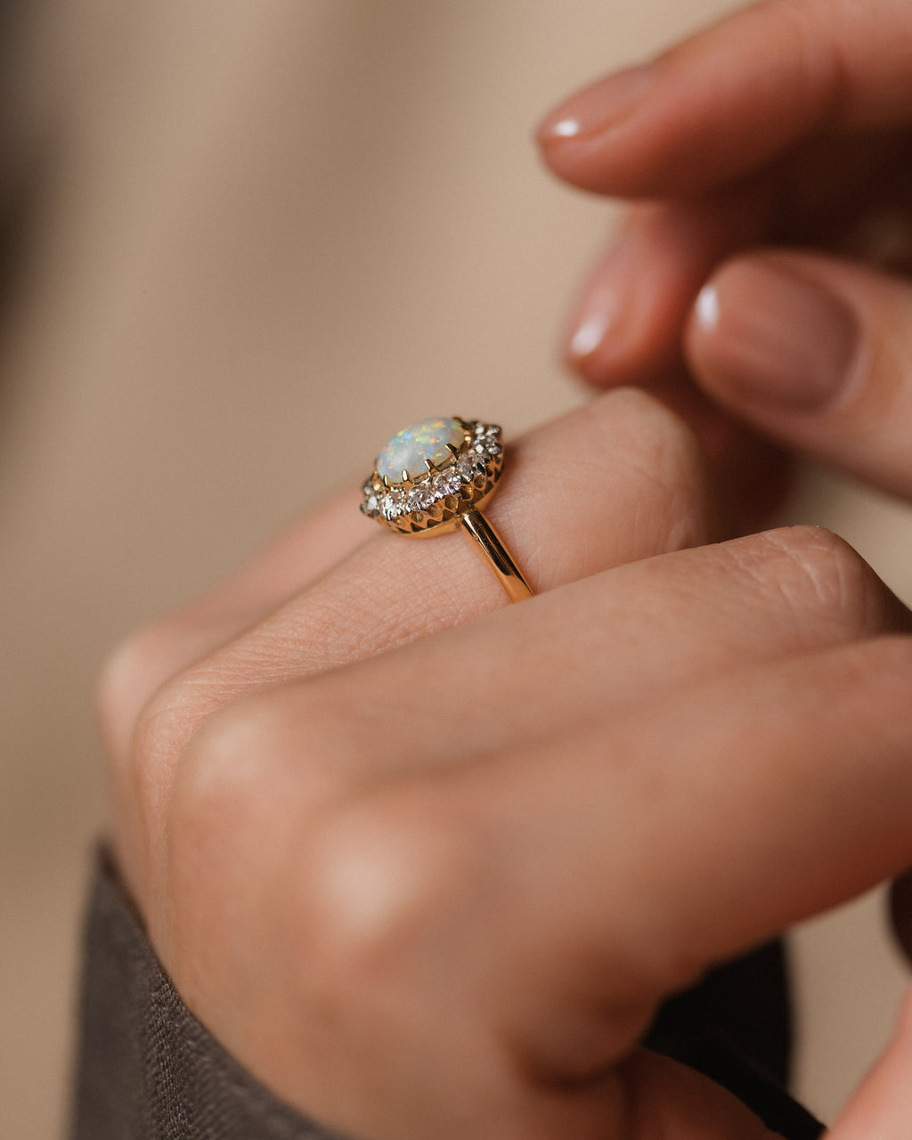 Celeste Antique 18ct Gold Opal & Diamond Cluster Ring