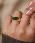 Brie Vintage 18ct Gold Emerald Single Stone Rubover Ring