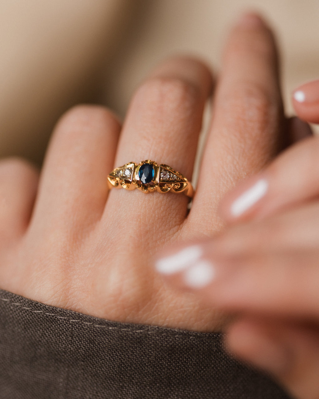 Alma Antique Victorian 18ct Gold Sapphire & Diamond Ring