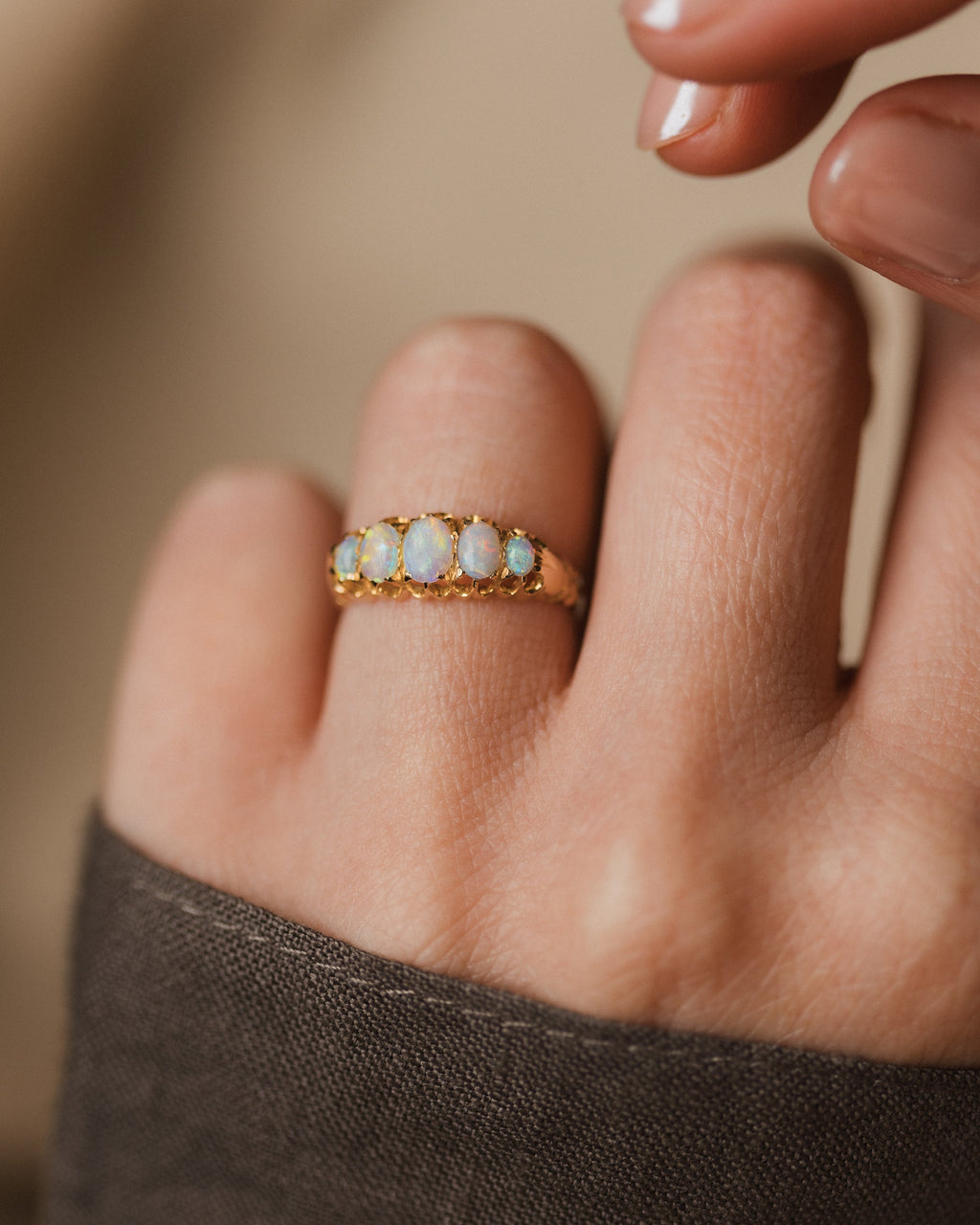Clarice 1902 Antique 18ct Gold Opal Five Stone Ring