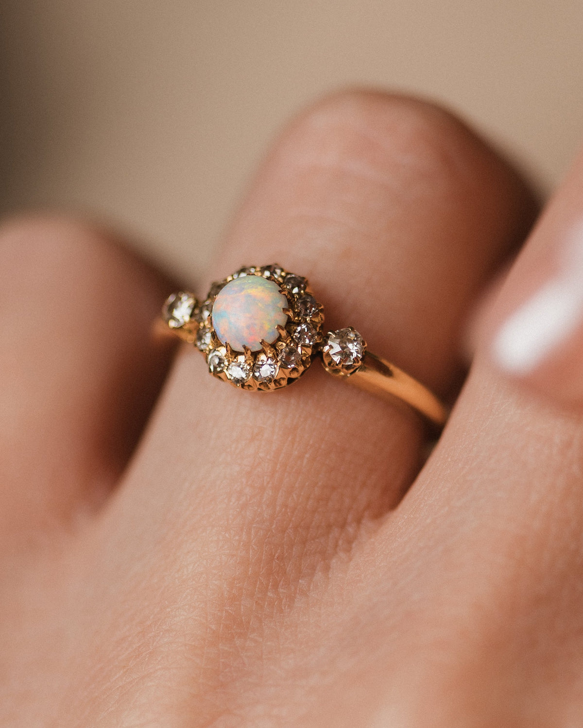 June 1901 Antique 18ct Gold Opal & Diamond Cluster Ring