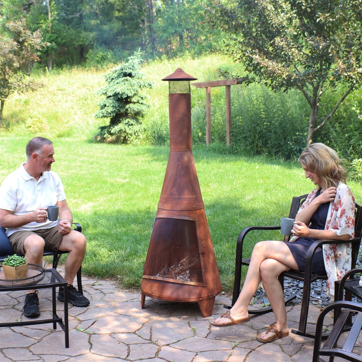 Sunnydaze 70″ Rust Patina Finish Steel Wood-Burning Chiminea with Spark Screen image 7