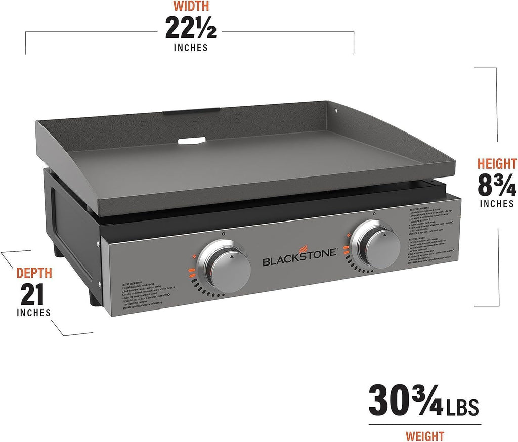 Blackstone 22″ Portable Tabletop Griddle – Dual Burner Flat Top Grill, 24,000 BTU Propane with Stainless Steel Faceplate & Rear Grease System image 2