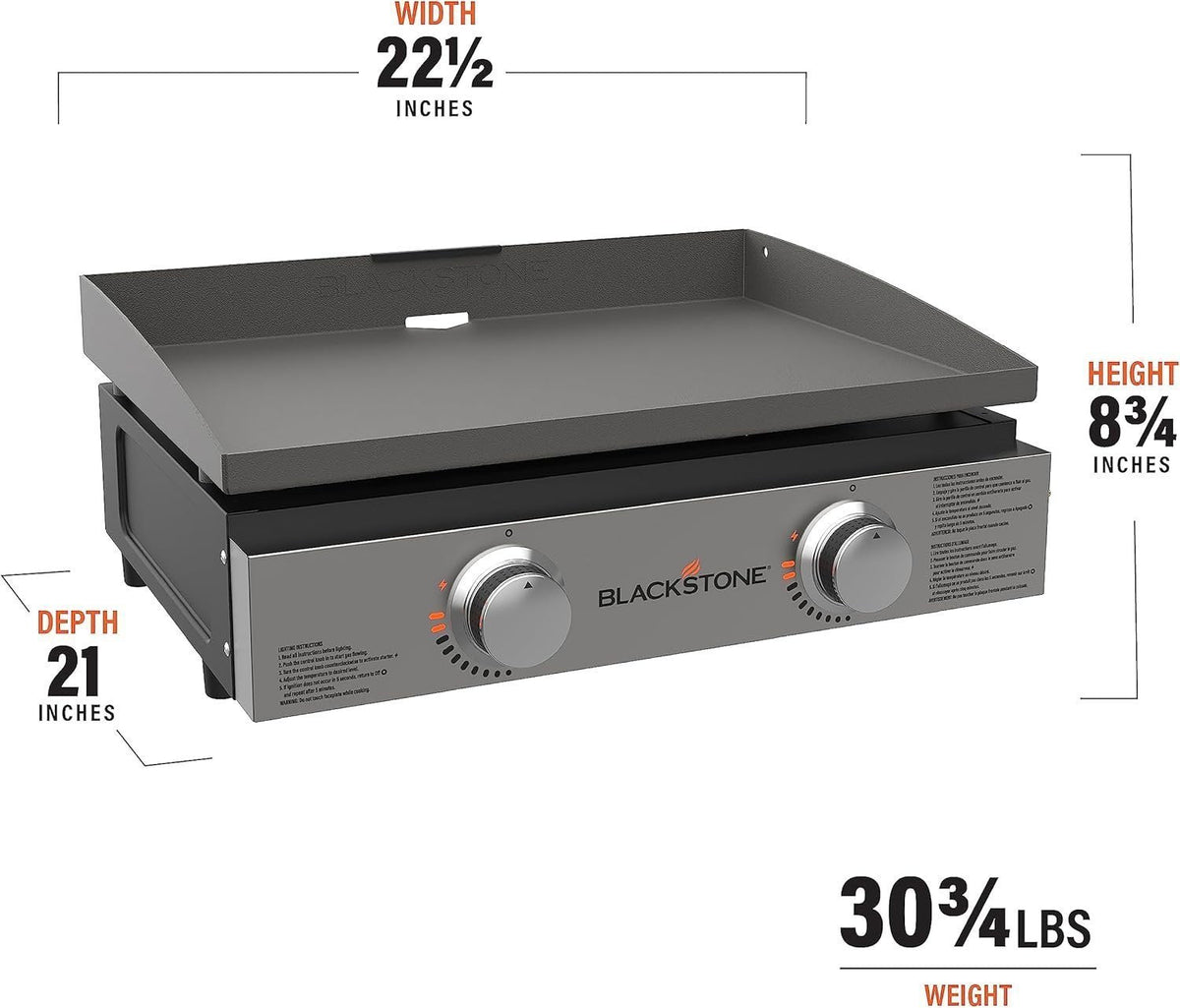 Blackstone 22″ Portable Tabletop Griddle – Dual Burner Flat Top Grill, 24,000 BTU Propane with Stainless Steel Faceplate & Rear Grease System image 2