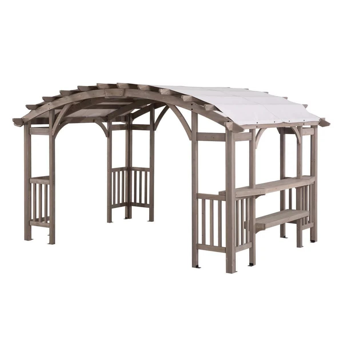 SummerCove 10 ft. x 14 ft. Light Gray Cedar Frame Arched Pergola with Shelves image 2