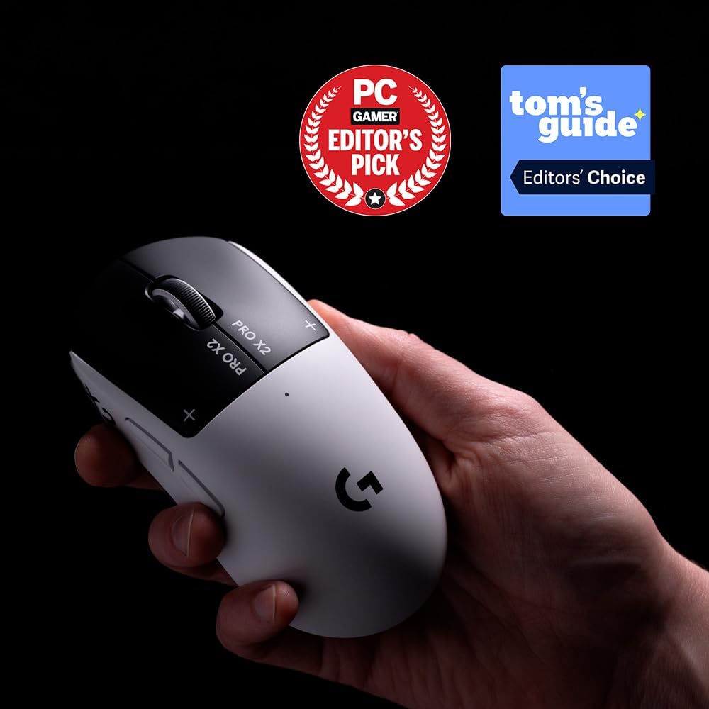 Logitech G PRO X2 SUPERSTRIKE Lightspeed Wireless Gaming Mouse, Fast Performance, Ultra Lightweight (61 g), Customizable Click Haptics, USB-C, for PC/Mac/Laptop - White