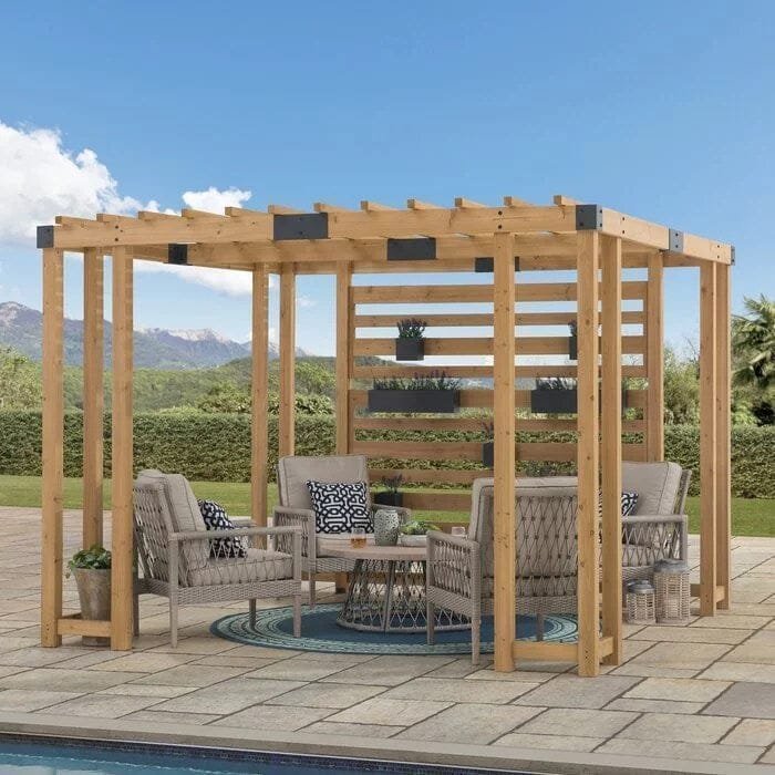 SummerCove 10.5 ft. x 10 ft. Cedar Wood Pergola with Adjustable Hanging Planters image 0