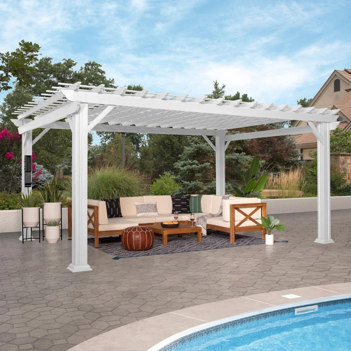 Hawthorne Traditional Steel Pergola With Sail Shade Soft Canopy 16×12 image 0
