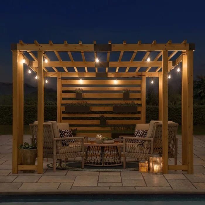 SummerCove 10.5 ft. x 10 ft. Cedar Wood Pergola with Adjustable Hanging Planters image 4