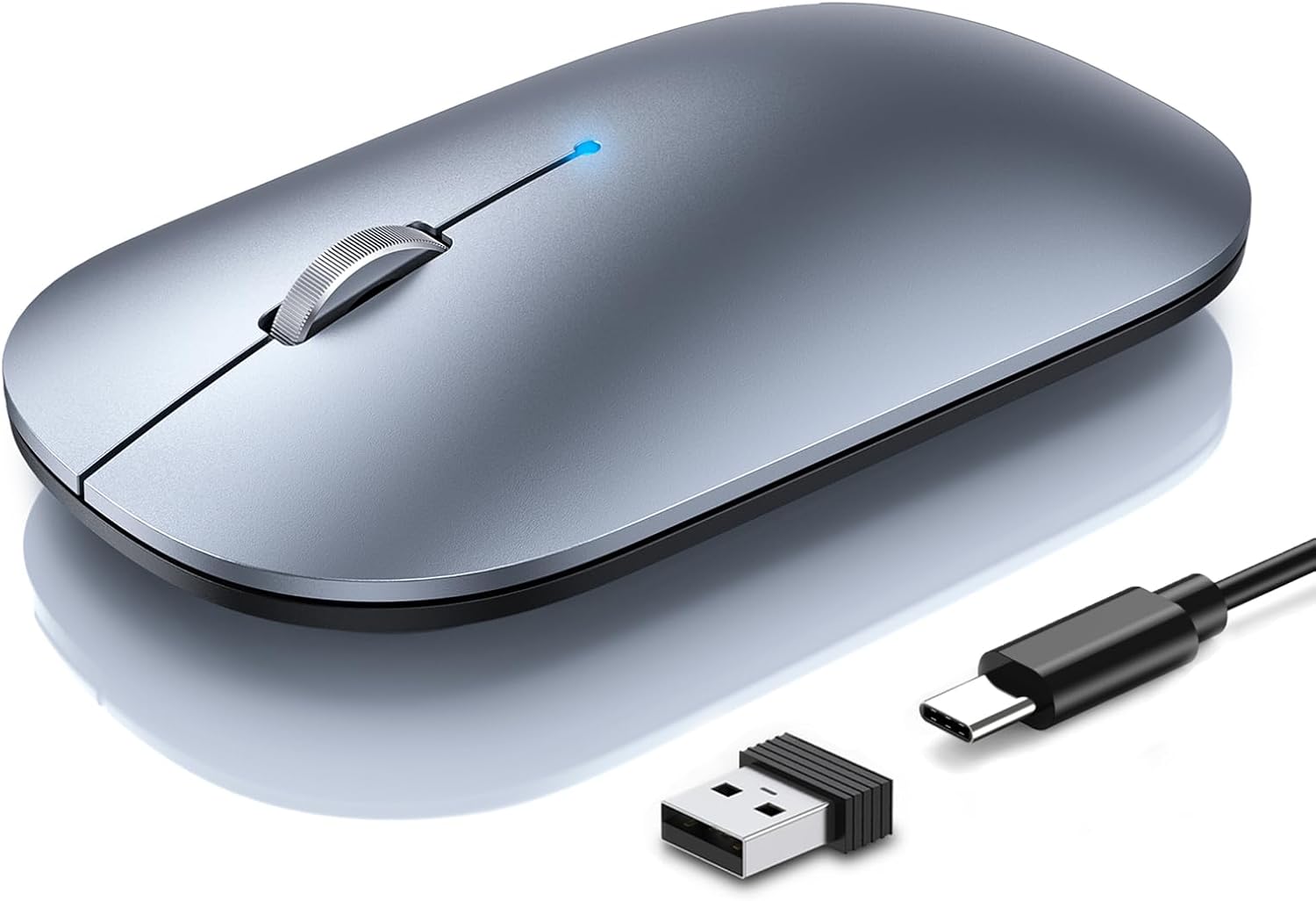 TECKNET Rechargeable Wireless Mouse, Bluetooth Mouse Triple Mode, Silver