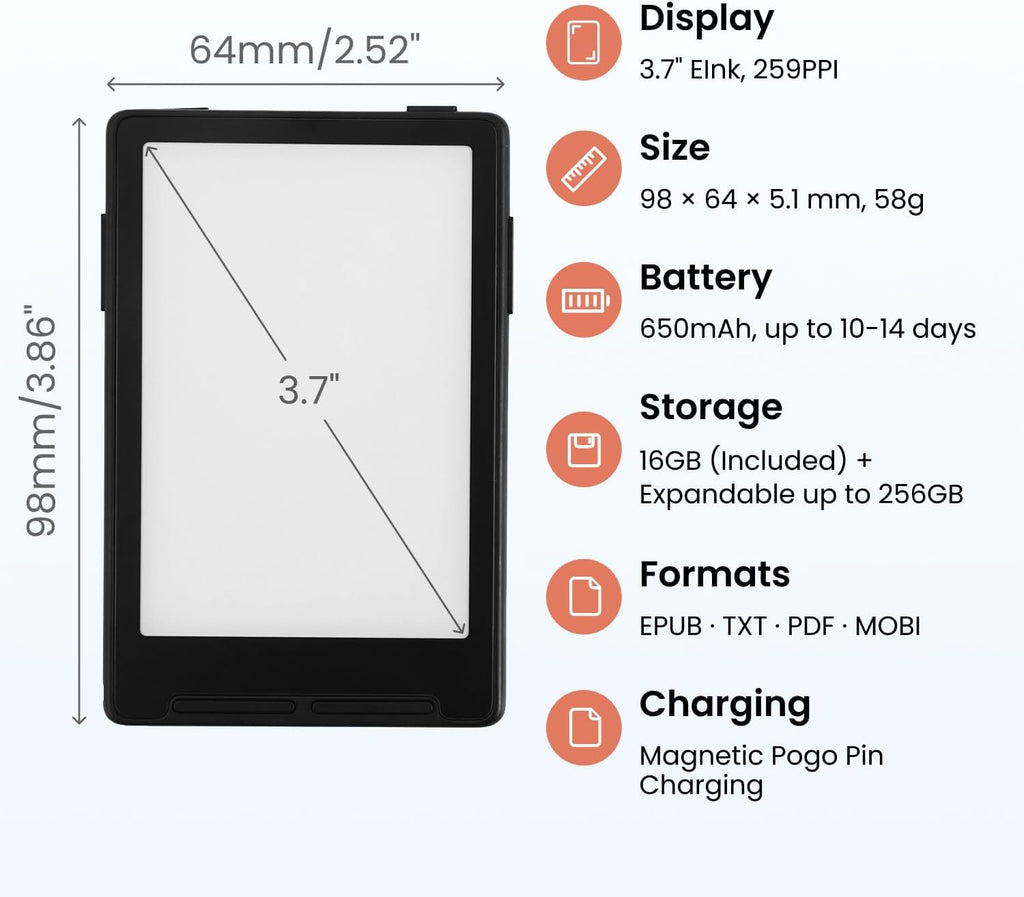 XTEINK X3 3.7" Pocket E-Ink eBook Reader, Mist Gray