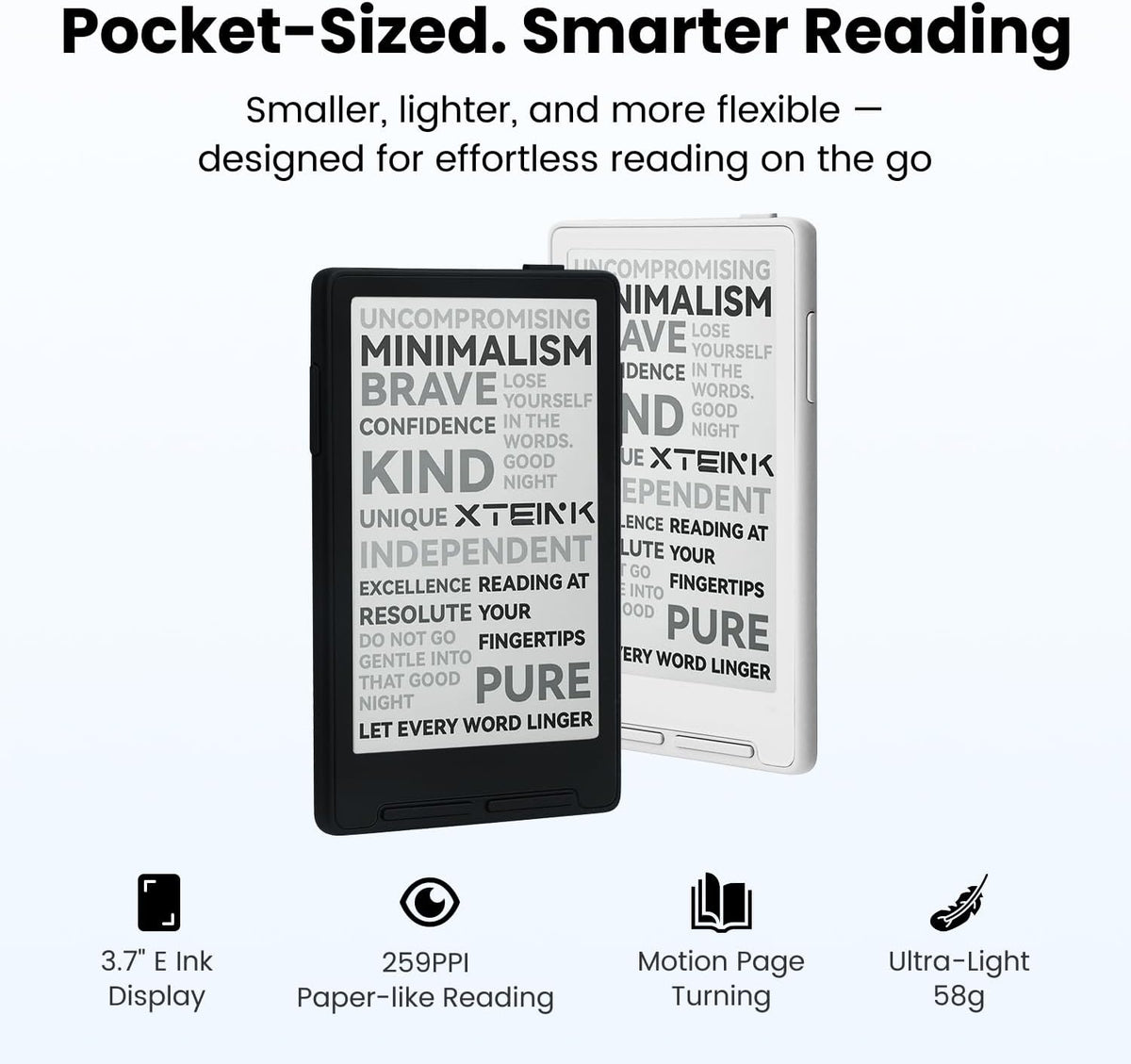 XTEINK X3 3.7" Pocket E-Ink eBook Reader, Mist Gray