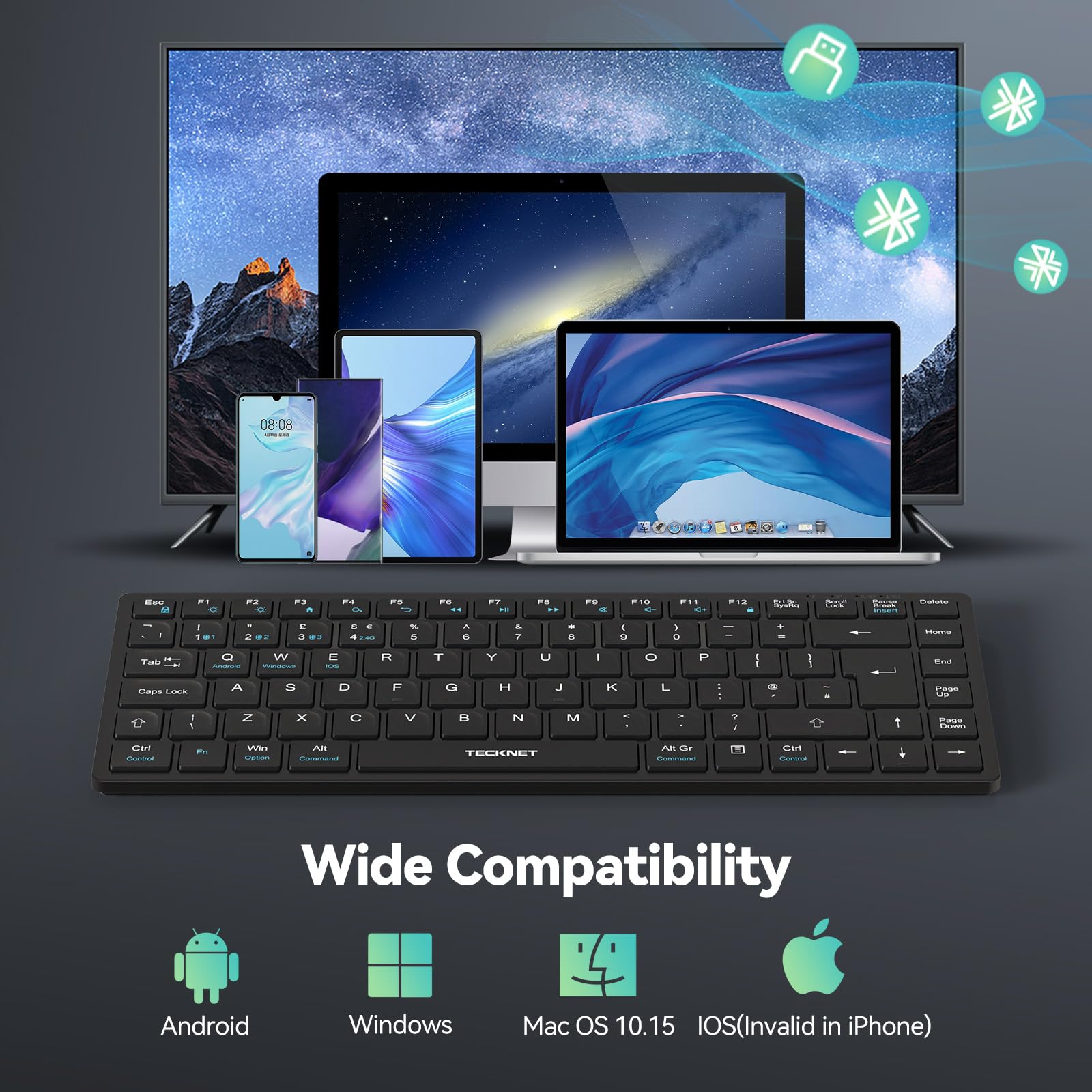 Wireless Keyboard, Bluetooth Keyboard for 4 Multi Devices