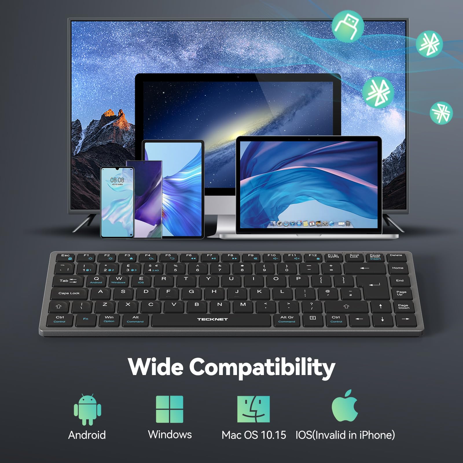 Wireless Keyboard, Bluetooth Keyboard for 4 Multi Devices