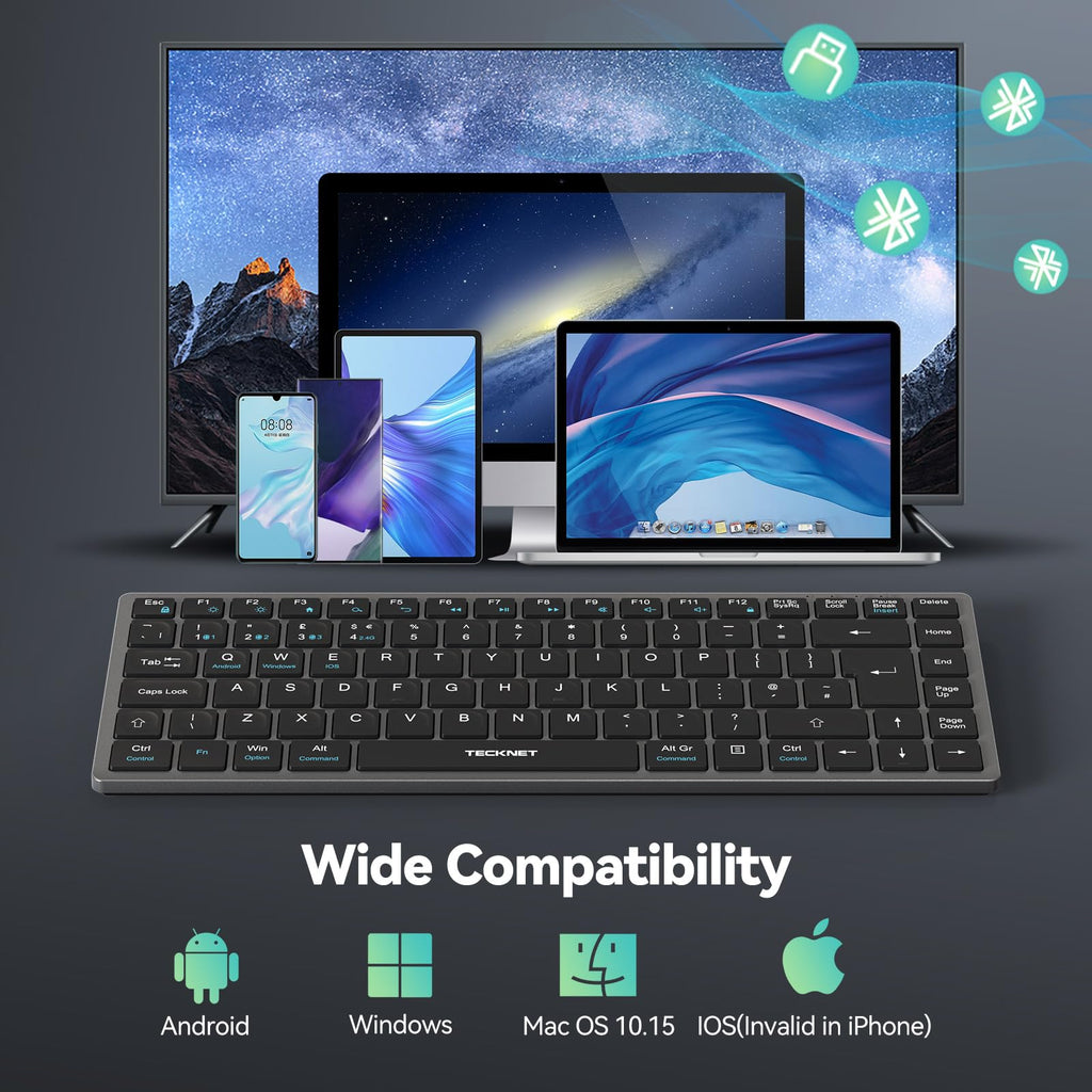 Wireless Keyboard, Bluetooth Keyboard for 4 Multi Devices