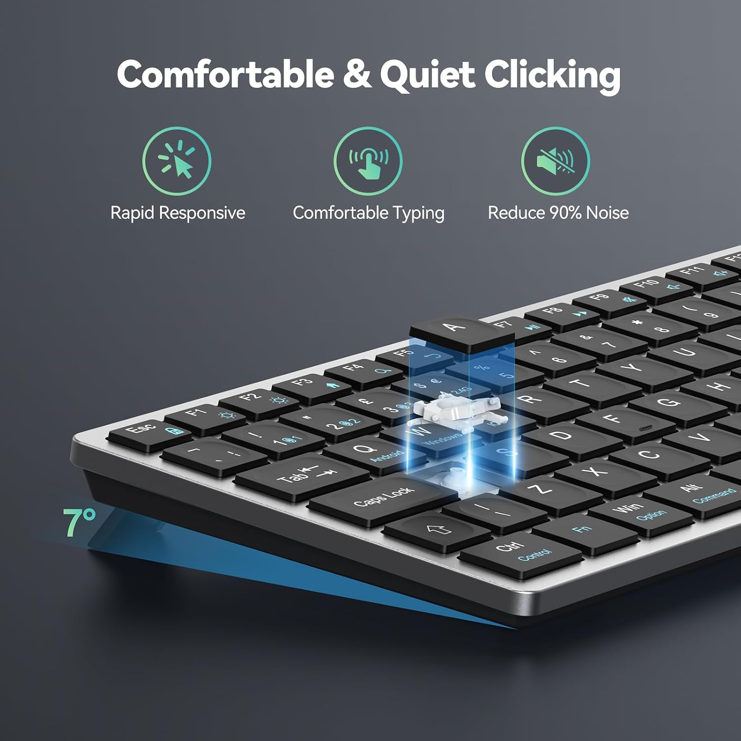Wireless Keyboard, Bluetooth Keyboard for 4 Multi Devices
