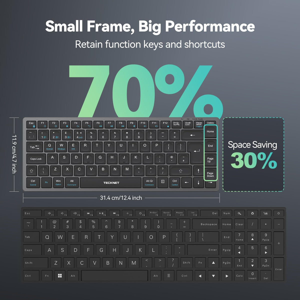 Wireless Keyboard, Bluetooth Keyboard for 4 Multi Devices