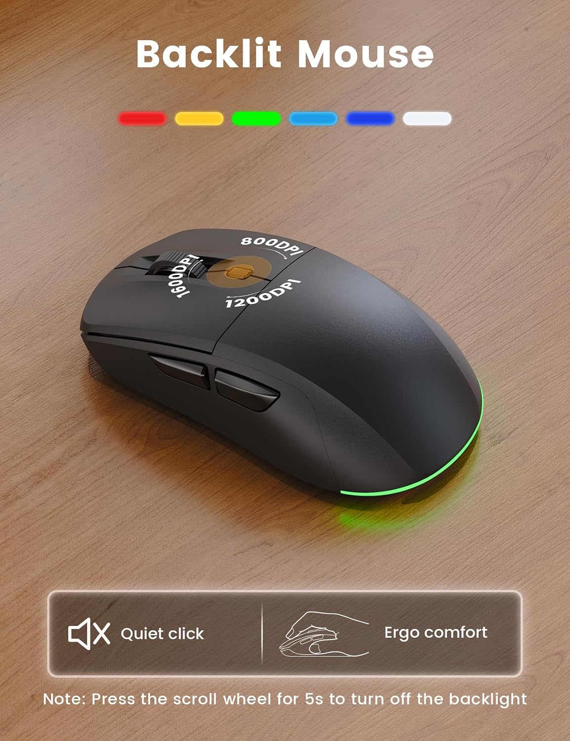 Wireless Keyboard and Mouse Set, 4000mAh Rechargeable Backlit, Wrist Rest