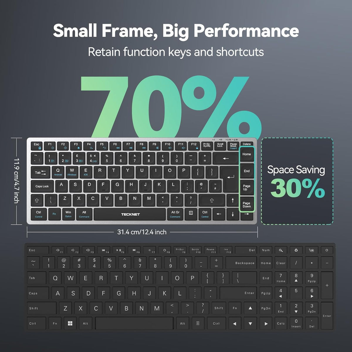 Wireless Keyboard, Bluetooth Keyboard for 4 Multi Devices