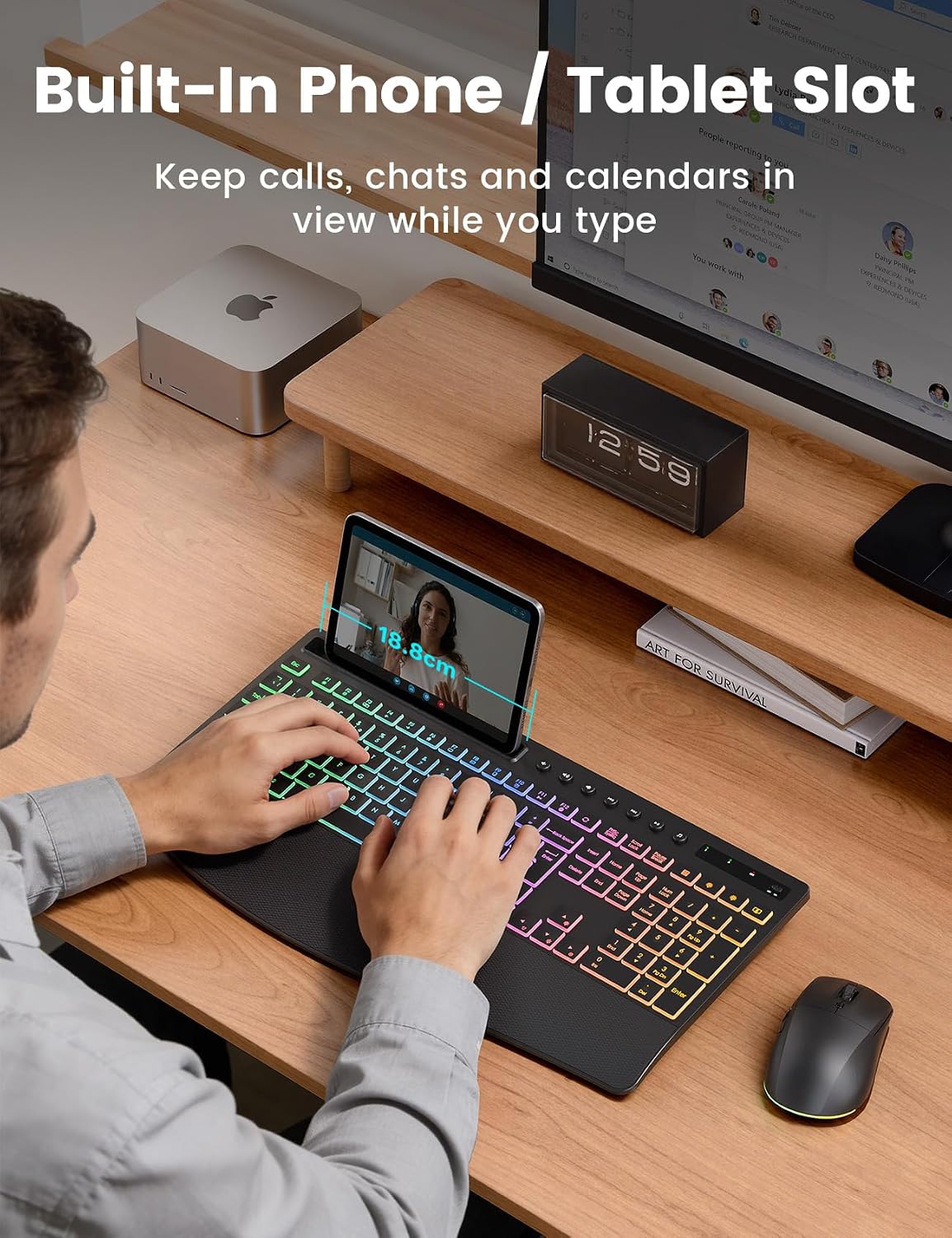 Wireless Keyboard and Mouse Set, 4000mAh Rechargeable Backlit, Wrist Rest