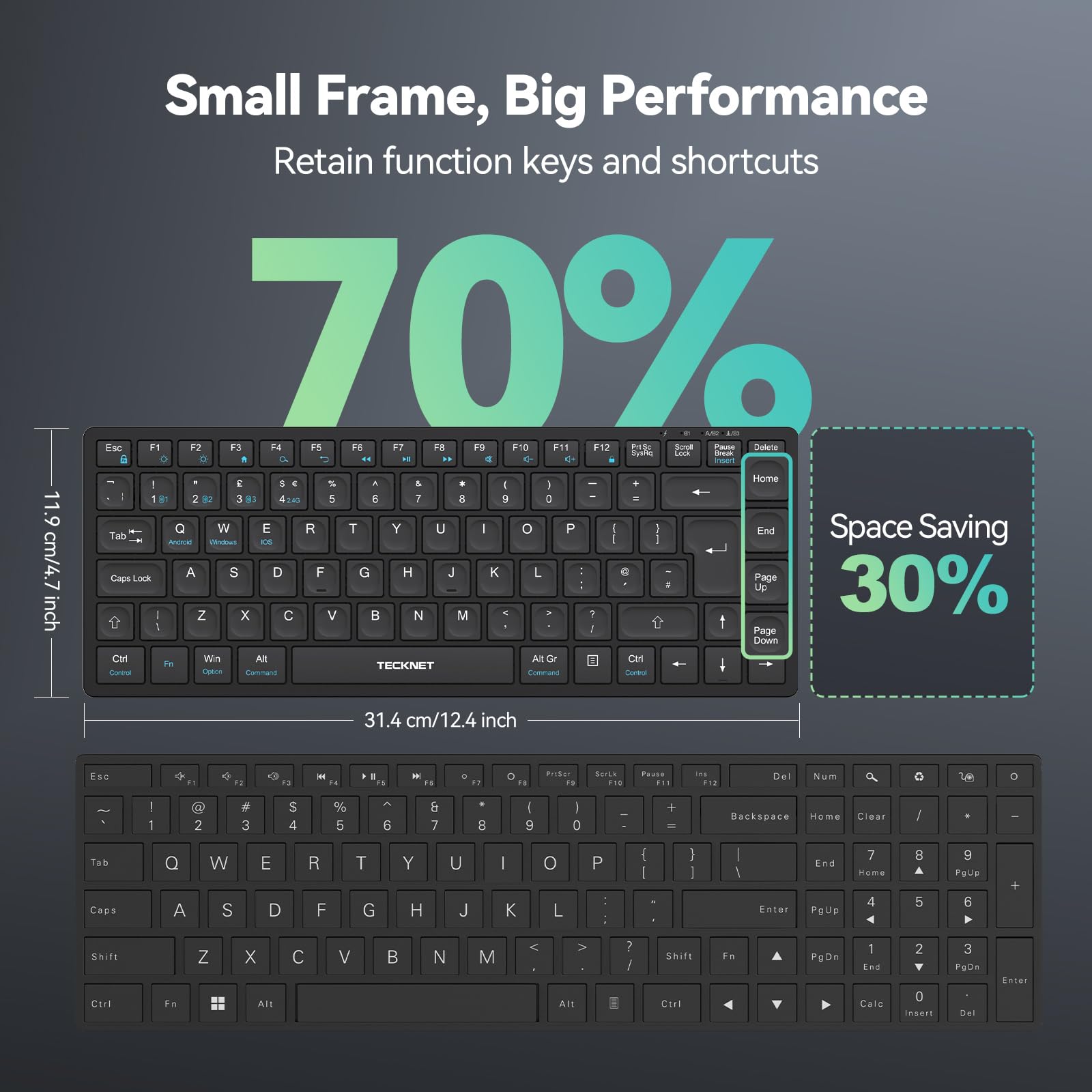 Wireless Keyboard, Bluetooth Keyboard for 4 Multi Devices