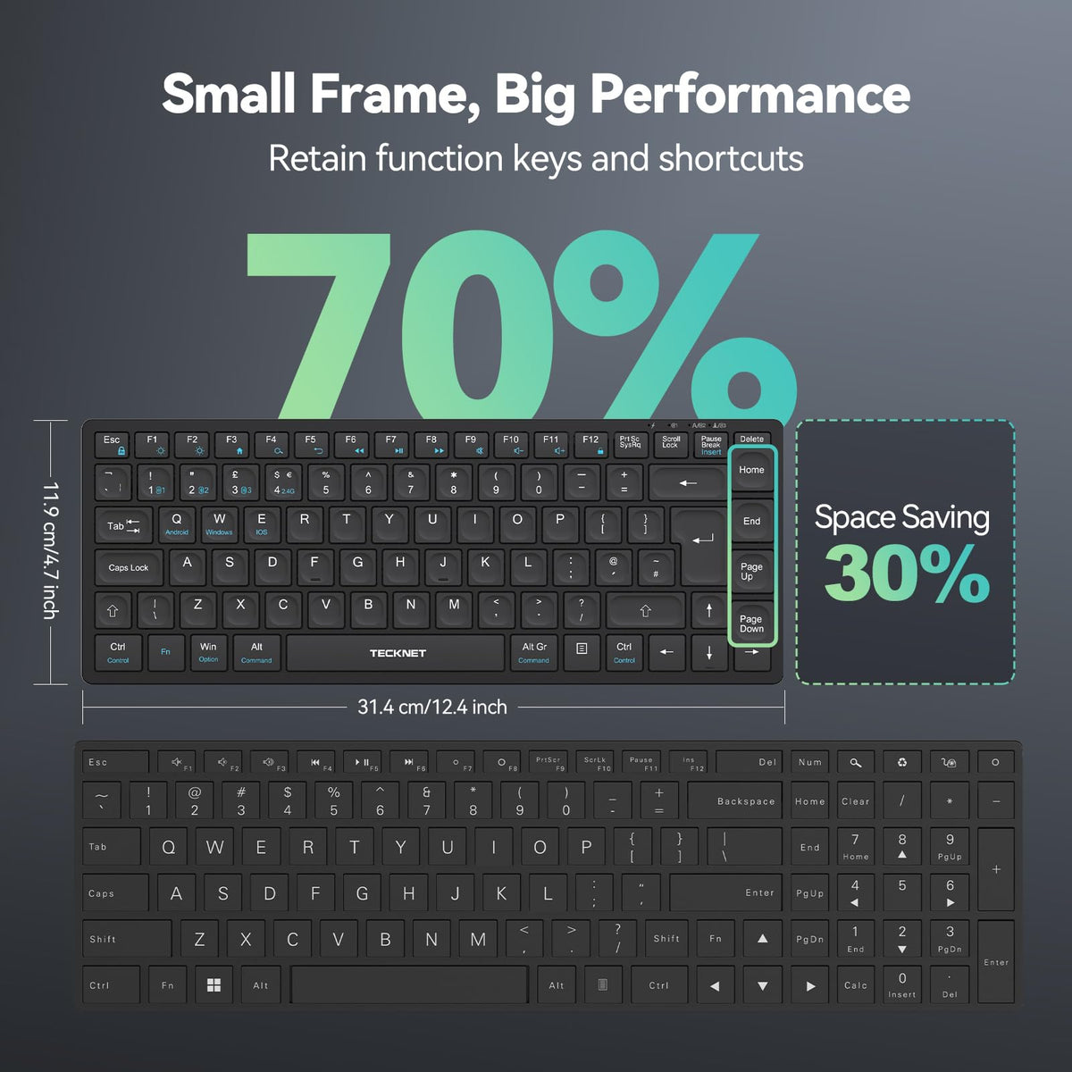 Wireless Keyboard, Bluetooth Keyboard for 4 Multi Devices