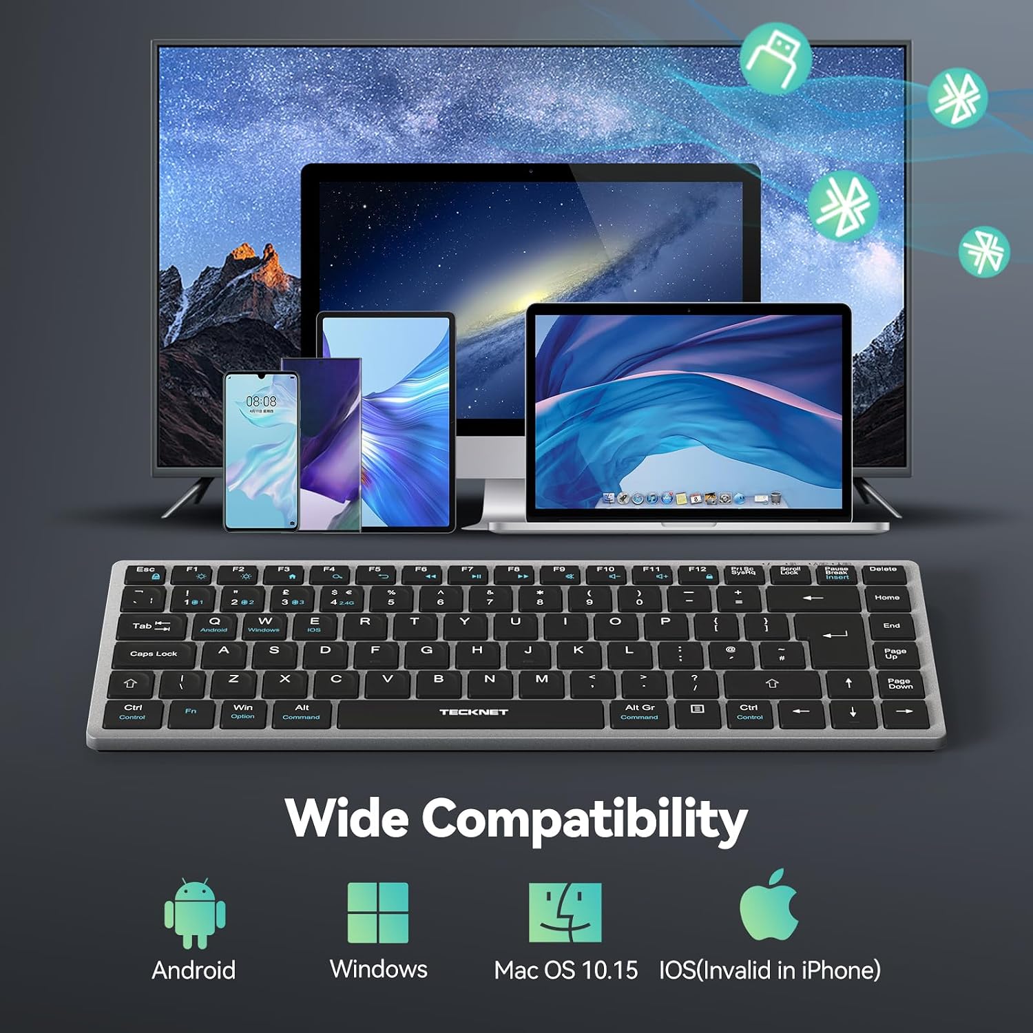 Wireless Keyboard, Bluetooth Keyboard for 4 Multi Devices