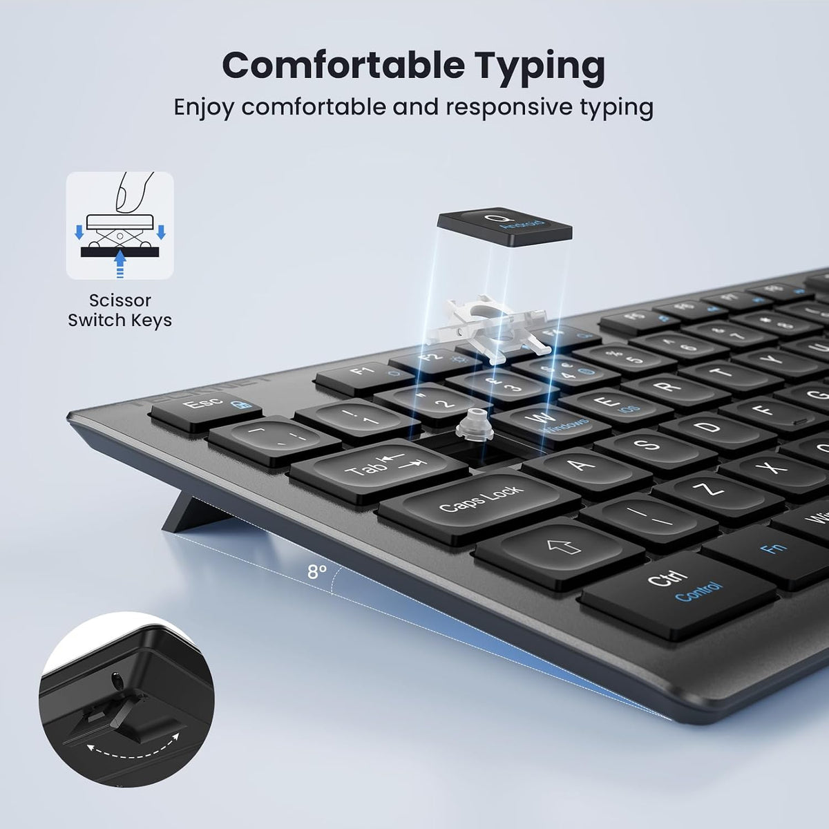 TECKNET Wireless Keyboard and Mouse Combo Rechargeable 2.4G UK Layout, Grey