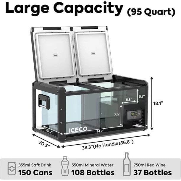 ICECO VL90 ProD 95 Quarts(90L) Dual Zone Portable Refrigerator, Multi Directional Lid, 12 Volt Refrigerator Home & Car Use image 1