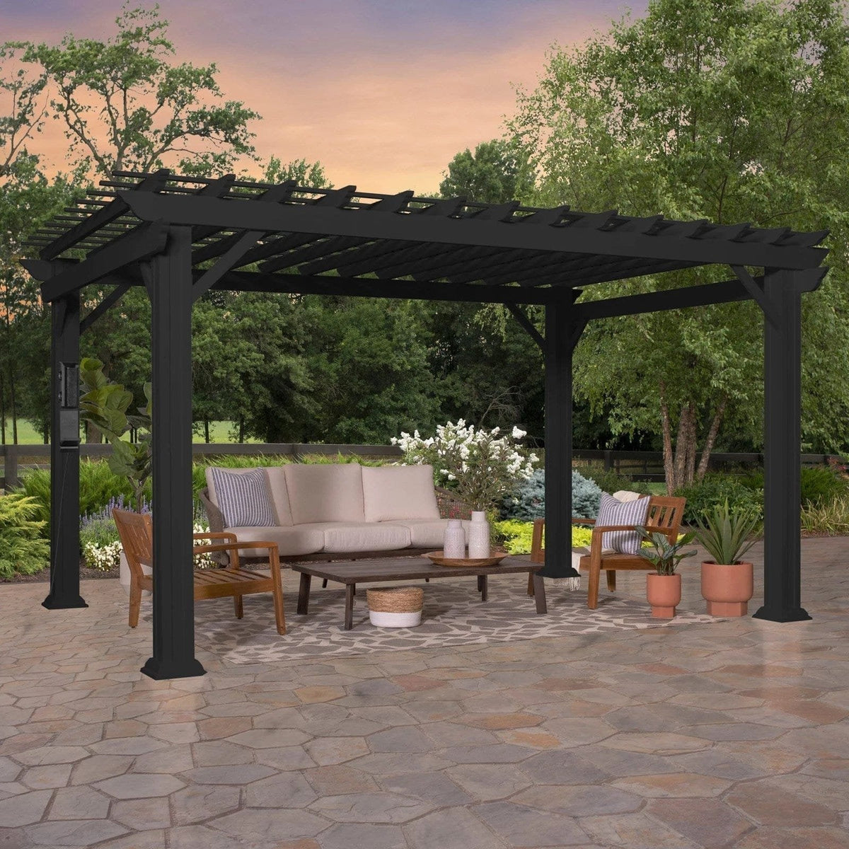 14×10 Stratford Traditional Steel Pergola With Sail Shade Soft Canopy image 0