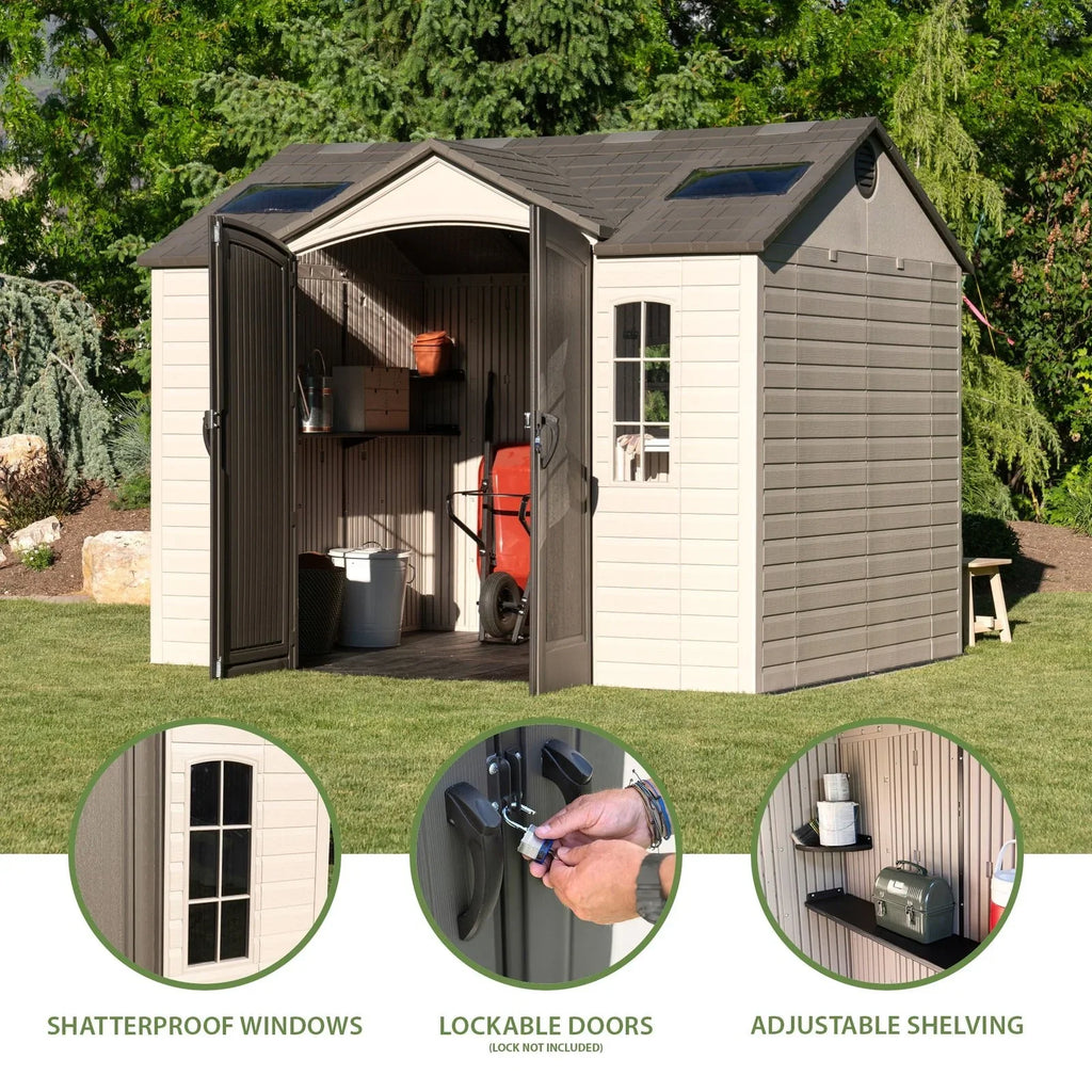 Lifetime Lockable Polyethylene Outdoor Storage Shed, 10′ x 8′, Tan & Browns (60005) image 1