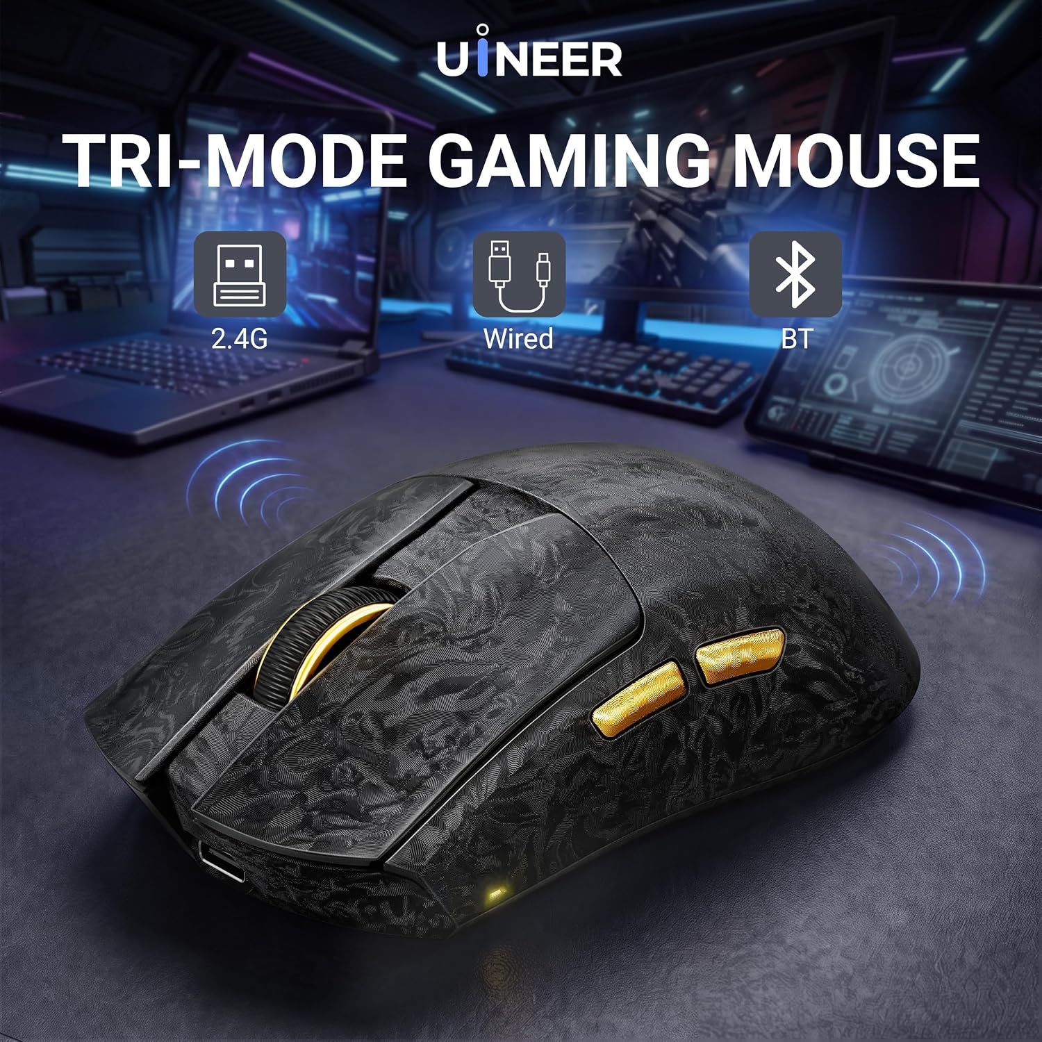 Uineer Wireless Gaming Mouse, Tri‑Mode 2.4G/Bluetooth/Wired, 32000 DPI