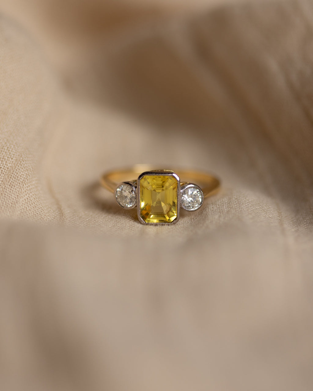 Nicolette Vintage 18ct Gold Yellow Sapphire & Diamond Trilogy Ring