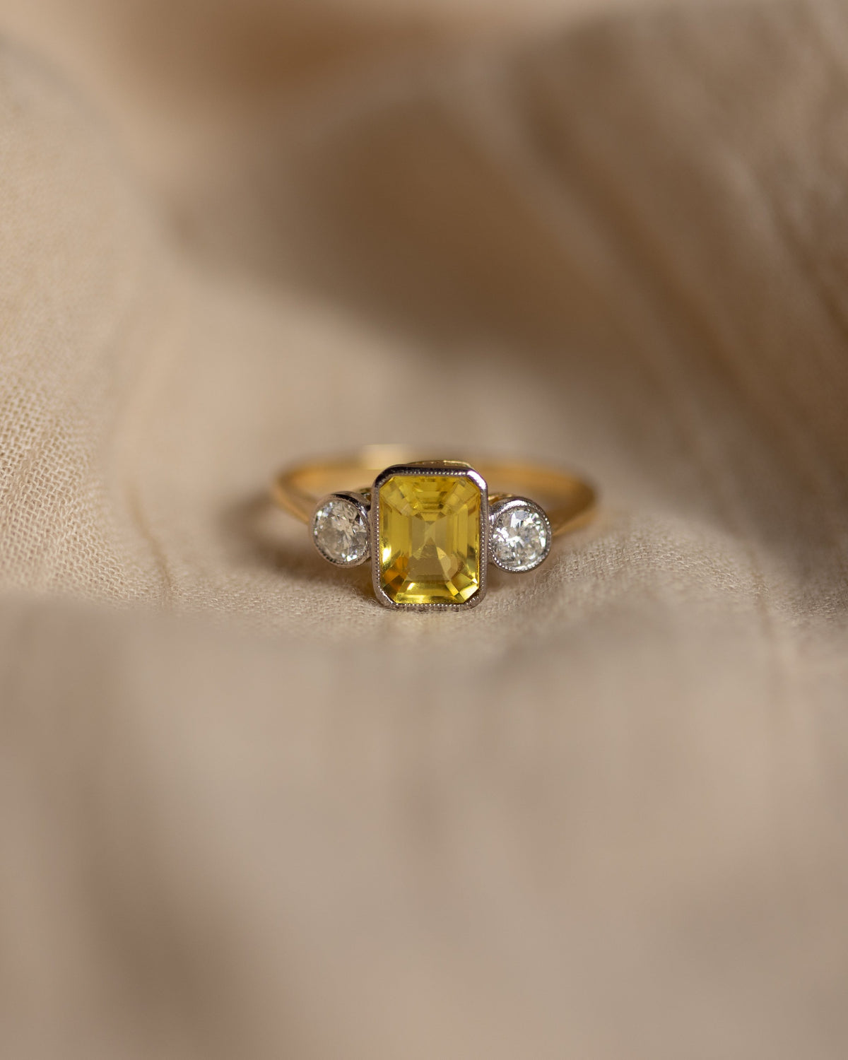Nicolette Vintage 18ct Gold Yellow Sapphire & Diamond Trilogy Ring