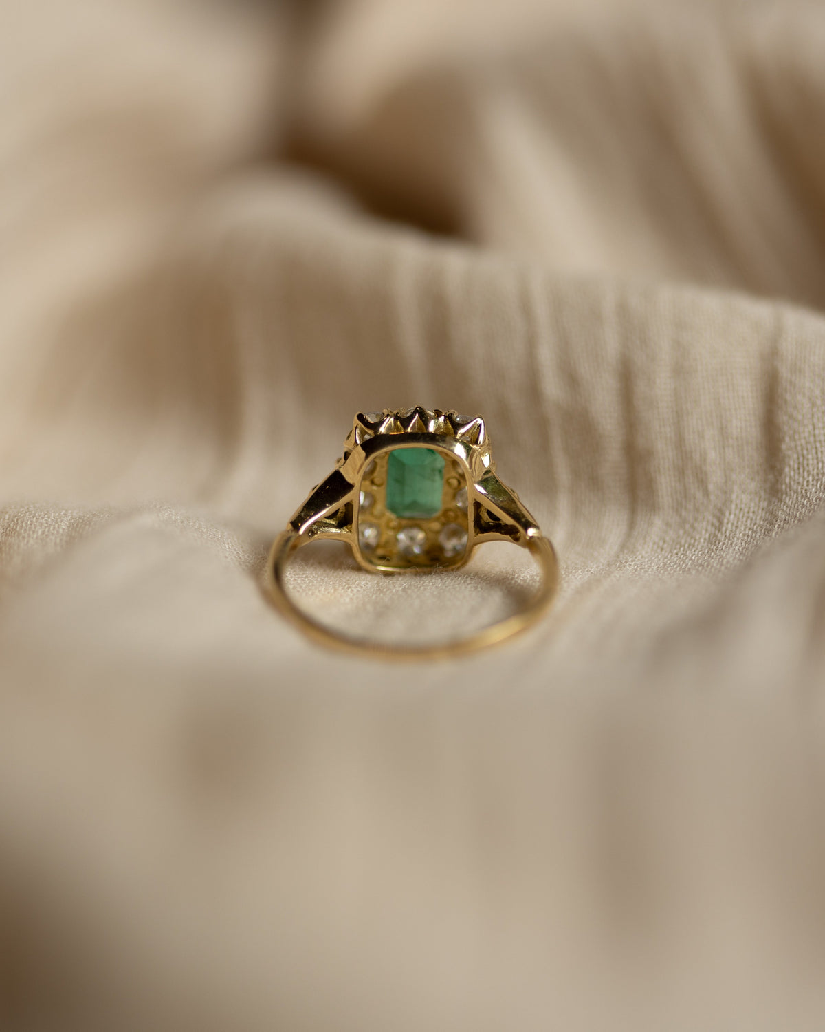Clémence Vintage 18ct Gold Emerald & Diamond Cluster Ring