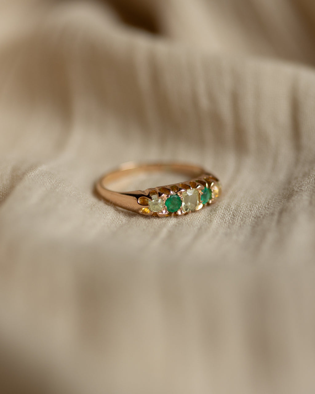Faustine Antique 15ct Gold Emerald & Green Beryl Five Stone Ring