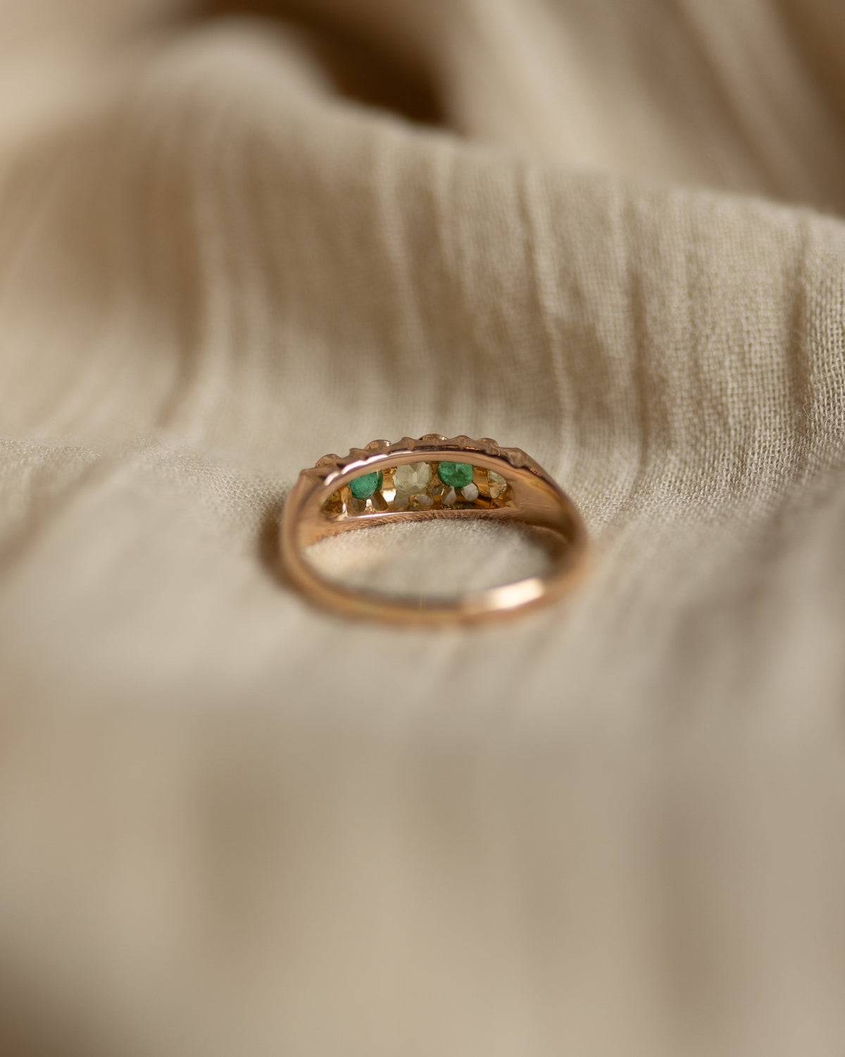 Faustine Antique 15ct Gold Emerald & Green Beryl Five Stone Ring
