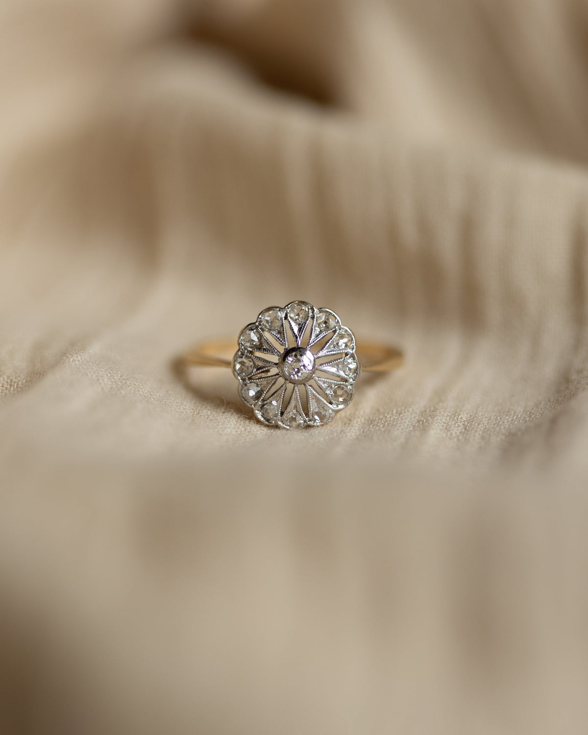Marguerite Antique Art Deco 18ct Gold Diamond Cluster Ring